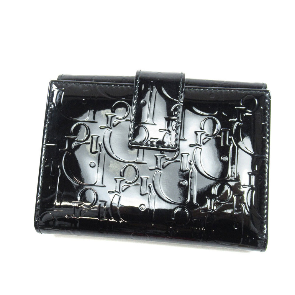 Christian Dior Logo Design Bifold Wallet Coin Purse Patent Leather